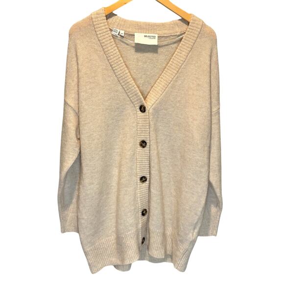 Selected Femme Cream Wool Blend Oversized Button Front Cardigan Sweater - Medium - Picture 1 of 5
